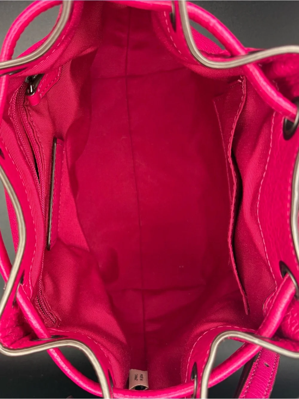 Coach Mickie Fuchsia Pebbled Leather Drawstring Crossbody Bag